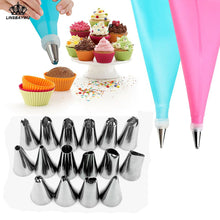 Load image into Gallery viewer, 18 stks/set Siliconen Spuitzak Nozzles DIY Icing Piping Cream Herbruikbare Pastry Tassen + 16 Nozzle Set Cake Decorating Gereedschap