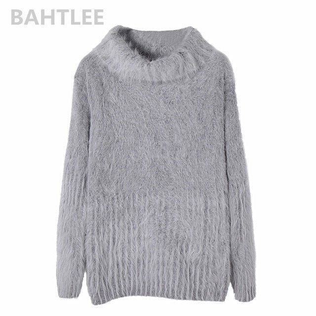 BAHTLEE 2018 Autumn winter  women's angora rabbit turtleneck pullovers knitting sweater short style fashion brand keep warm