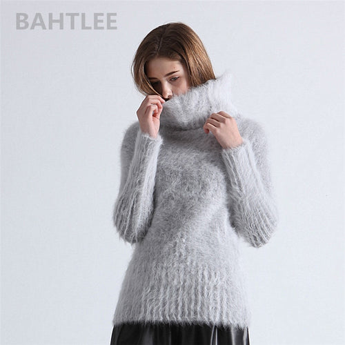 BAHTLEE 2018 Autumn winter  women's angora rabbit turtleneck pullovers knitting sweater short style fashion brand keep warm