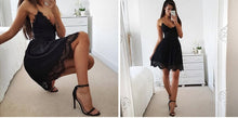 Load image into Gallery viewer, Backless Spaghetti Sexy Lace Vrouwen Jurk Mouwloze V-hals Losse Zomerjurk Katoen Zwart Elegante Feestjurken