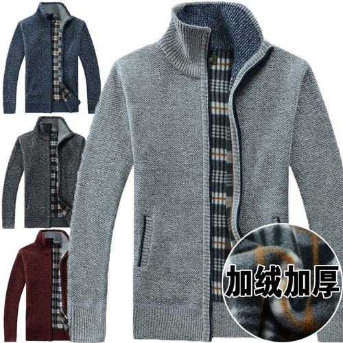 Fashion Men Wool Cardigan Sweaters Men'S Thick Stand Collar Pullover  Full Sleeves Slim Solid Color Male Sweaters with Pocket