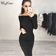 Load image into Gallery viewer, Hugcitar Suede Lange Mouwen off shoulder Vrouwen mid-kalf Jurk 2018 Herfst Winter Vrouwelijke sexy Bodycon nieuwjaar party jurken