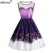 Load image into Gallery viewer, ISHINE Retro 1950 s Hepburn Stijl Kerst Starry Sneeuwvlok Kant Stiksels Mouwloze Grote Swing Vintage Jurk Hepburn Stijl