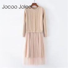 Load image into Gallery viewer, Jocoo Jolee Koreaanse Herfst Winter Jurk Elegante Dames O Hals Gebreide Midi Jurk Hoge Elstic Mesh Warm Vrouwen jurk