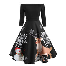 Load image into Gallery viewer, Kerst Vrouwen Off Shoulder Print Vintage Avond Party Dress Flare Jurk kerst jurk feestjurk vestidos