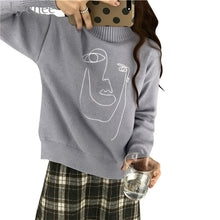 Load image into Gallery viewer, Lychee Autumn Winter Geometric Face Embroidery Women Sweater Mock Neck Long Sleeve Soft Split Pullover Sweater Female