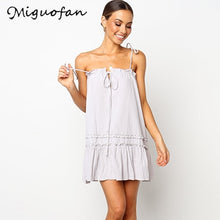 Load image into Gallery viewer, Miguofan Vrouwen Jurk Casual Solid Katoen Strap A-lijn Jurk Voor Vrouwen Eenvoudige Ruches Mouwloze Lace Up Jurk Vrouwelijke