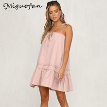 Load image into Gallery viewer, Miguofan Vrouwen Jurk Casual Solid Katoen Strap A-lijn Jurk Voor Vrouwen Eenvoudige Ruches Mouwloze Lace Up Jurk Vrouwelijke