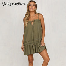 Load image into Gallery viewer, Miguofan Vrouwen Jurk Casual Solid Katoen Strap A-lijn Jurk Voor Vrouwen Eenvoudige Ruches Mouwloze Lace Up Jurk Vrouwelijke