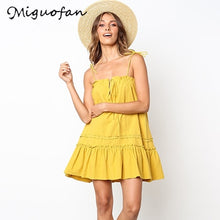 Load image into Gallery viewer, Miguofan Vrouwen Jurk Casual Solid Katoen Strap A-lijn Jurk Voor Vrouwen Eenvoudige Ruches Mouwloze Lace Up Jurk Vrouwelijke