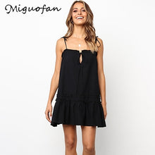 Load image into Gallery viewer, Miguofan Vrouwen Jurk Casual Solid Katoen Strap A-lijn Jurk Voor Vrouwen Eenvoudige Ruches Mouwloze Lace Up Jurk Vrouwelijke