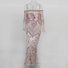 Load image into Gallery viewer, NATTEMAID Off Shoulder Black Maxi White Dress 2018 Mesh Bodycon Pailletten Jurk Vrouwen Strapless Party Sexy Winter Jurken Vestido