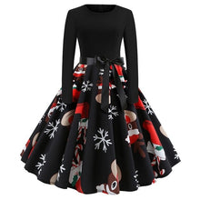 Load image into Gallery viewer, Nieuwe Herfst Vrouwen Kerst Vintage Jurk Europa &amp; Amerika Stijl Print Piecing Lange Mouw Stropdas Riem Slim Grote Schommel Flare jurk