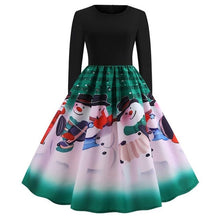 Load image into Gallery viewer, Nieuwe Herfst Vrouwen Kerst Vintage Jurk Europa &amp; Amerika Stijl Print Piecing Lange Mouw Stropdas Riem Slim Grote Schommel Flare jurk