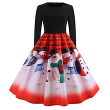 Load image into Gallery viewer, Nieuwe Herfst Vrouwen Kerst Vintage Jurk Europa &amp; Amerika Stijl Print Piecing Lange Mouw Stropdas Riem Slim Grote Schommel Flare jurk