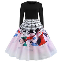 Load image into Gallery viewer, Nieuwe Herfst Vrouwen Kerst Vintage Jurk Europa &amp; Amerika Stijl Print Piecing Lange Mouw Stropdas Riem Slim Grote Schommel Flare jurk