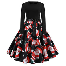 Load image into Gallery viewer, Nieuwe Herfst Vrouwen Kerst Vintage Jurk Europa &amp; Amerika Stijl Print Piecing Lange Mouw Stropdas Riem Slim Grote Schommel Flare jurk