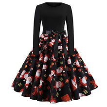 Load image into Gallery viewer, Nieuwe Herfst Vrouwen Kerst Vintage Jurk Europa &amp; Amerika Stijl Print Piecing Lange Mouw Stropdas Riem Slim Grote Schommel Flare jurk