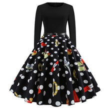 Load image into Gallery viewer, Nieuwe Herfst Vrouwen Kerst Vintage Jurk Europa &amp; Amerika Stijl Print Piecing Lange Mouw Stropdas Riem Slim Grote Schommel Flare jurk