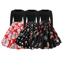 Load image into Gallery viewer, Nieuwe Herfst Vrouwen Kerst Vintage Jurk Europa &amp; Amerika Stijl Print Piecing Lange Mouw Stropdas Riem Slim Grote Schommel Flare jurk