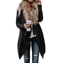 Load image into Gallery viewer, OEAK 2018 Vrouwen Faux Bontkraag Lange Vesten Herfst Winter Fashion Lange Mouwen Gebreide Trui Vesten Truien Jassen Uitloper