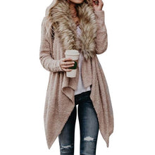 Load image into Gallery viewer, OEAK 2018 Vrouwen Faux Bontkraag Lange Vesten Herfst Winter Fashion Lange Mouwen Gebreide Trui Vesten Truien Jassen Uitloper