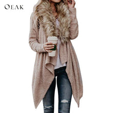 Load image into Gallery viewer, OEAK 2018 Vrouwen Faux Bontkraag Lange Vesten Herfst Winter Fashion Lange Mouwen Gebreide Trui Vesten Truien Jassen Uitloper