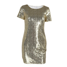 Load image into Gallery viewer, Pailletten Goud Jurk 2017 Zomer Vrouwen Sexy Korte T-shirt Avondjurk Party Elegant Club Jurken
