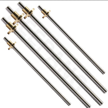 Load image into Gallery viewer, T8 Lood Schroef OD 8mm Pitch 2mm Lood 2mm 100mm 150mm 200mm 250mm 300mm 330mm 350mm 400mm 500mm met Messing Moer voor Reprap 3D Print