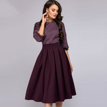 Load image into Gallery viewer, Vintage Afdrukken Lantaarn Mouw Herfst Jurk 2018 Vrouwen Elegante O-hals Half Mouwen A-lijn Casual Dress Mid-Kalf Party Jurken