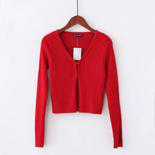 Load image into Gallery viewer, Vrouwen V-hals Breien Geribbelde Vest Met Overdekte Button