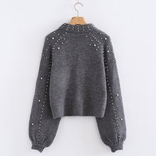 Load image into Gallery viewer, Winter Turtleneck Sweaters Pearl Beading Sweater Warm Lantern Sleeve Women Jumper Female Loose Gray Pullover Pull Knitted A4