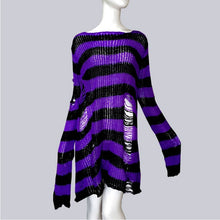 Load image into Gallery viewer, Women Gothic Punk Striped Long Sweaters Character Cool Hollow Out Hole Broken Thin Pullover Knit Sweater fashion 2019 Autumn Top