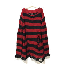 Load image into Gallery viewer, Women Gothic Punk Striped Long Sweaters Character Cool Hollow Out Hole Broken Thin Pullover Knit Sweater fashion 2019 Autumn Top