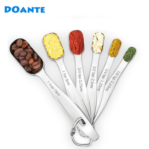 DOANTE Brand 6 pcs 18/8 Stainless Steel Measuring Spoon Scoop Narrow Shape Backing Kitchen Tool Tea Coffee Spoon