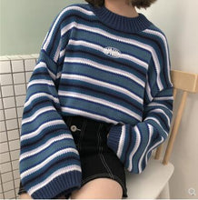 Load image into Gallery viewer, Female Korean Harajuku Clothing For Women Loose Wild Striped Student Sweater Women's Sweaters Kawaii Ulzzang Pullover Jumper