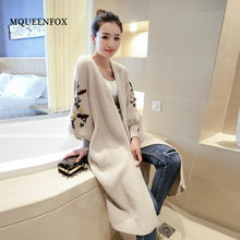 Load image into Gallery viewer, Floral Long Cardigan 2018 Autumn Winter Fashion Long Womens Knitted Female Sweater Large Coat High Quality Cardigan Sweater
