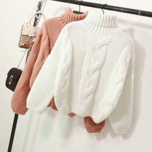 Load image into Gallery viewer, Sweaters Women's Autumn Winter Thickened Knits Korean Style Turtlenek Neck Short Wear Lazy Wind Pullover Tops Beige Brown