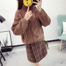 Load image into Gallery viewer, Sweaters Women's Autumn Winter Thickened Knits Korean Style Turtlenek Neck Short Wear Lazy Wind Pullover Tops Beige Brown
