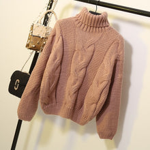 Load image into Gallery viewer, Sweaters Women's Autumn Winter Thickened Knits Korean Style Turtlenek Neck Short Wear Lazy Wind Pullover Tops Beige Brown