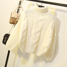 Load image into Gallery viewer, Sweaters Women's Autumn Winter Thickened Knits Korean Style Turtlenek Neck Short Wear Lazy Wind Pullover Tops Beige Brown
