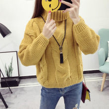 Load image into Gallery viewer, Sweaters Women's Autumn Winter Thickened Knits Korean Style Turtlenek Neck Short Wear Lazy Wind Pullover Tops Beige Brown