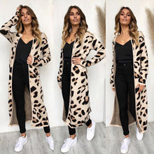 Load image into Gallery viewer, Women leopard knitted long cardigan long sleeve sweater overcoat for female women 2018 autumn new outwear coats women autumn