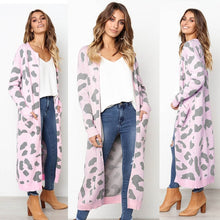 Load image into Gallery viewer, Women leopard knitted long cardigan long sleeve sweater overcoat for female women 2018 autumn new outwear coats women autumn