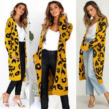 Load image into Gallery viewer, Women leopard knitted long cardigan long sleeve sweater overcoat for female women 2018 autumn new outwear coats women autumn