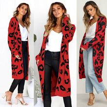 Load image into Gallery viewer, Women leopard knitted long cardigan long sleeve sweater overcoat for female women 2018 autumn new outwear coats women autumn