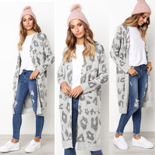 Load image into Gallery viewer, Women leopard knitted long cardigan long sleeve sweater overcoat for female women 2018 autumn new outwear coats women autumn
