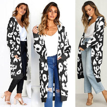 Load image into Gallery viewer, Women leopard knitted long cardigan long sleeve sweater overcoat for female women 2018 autumn new outwear coats women autumn