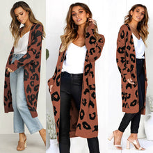 Load image into Gallery viewer, Women leopard knitted long cardigan long sleeve sweater overcoat for female women 2018 autumn new outwear coats women autumn