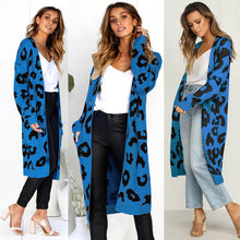 Load image into Gallery viewer, Women leopard knitted long cardigan long sleeve sweater overcoat for female women 2018 autumn new outwear coats women autumn